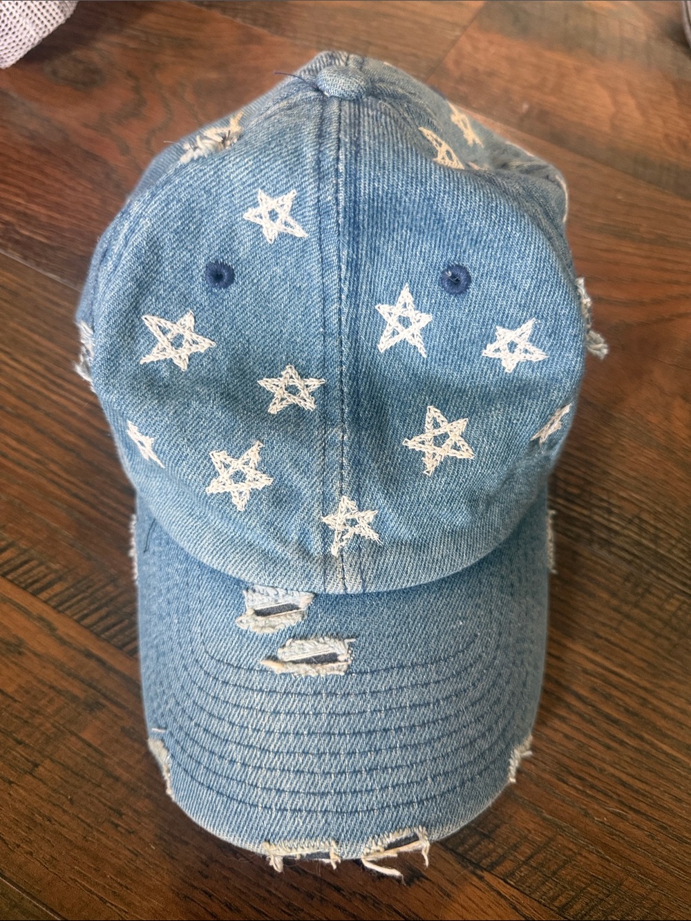 Embroidered Distressed Denim Star Baseball Cap